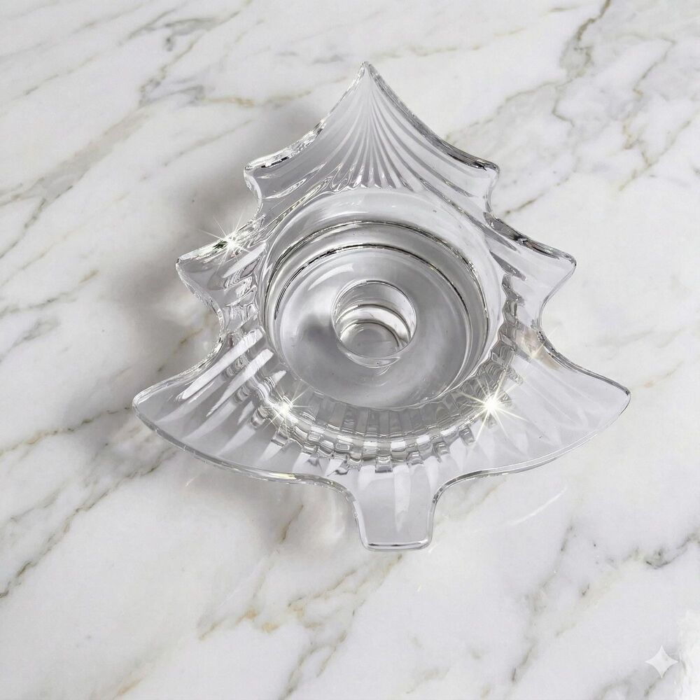 Vintage Mikasa Crystal Christmas Tree Votive Holiday Candle Holder Original Box